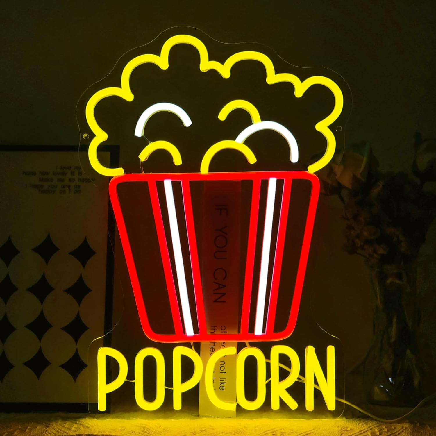 لافتة نيون على شكل الفشار قابل - مراجعة Snacks Food Video وسعره