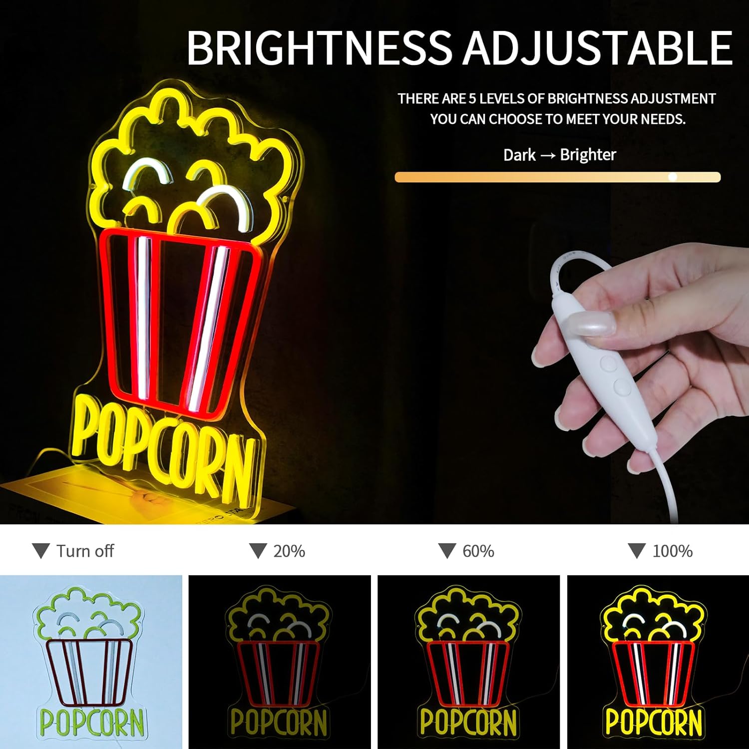 لافتة نيون على شكل الفشار قابل - مراجعة Snacks Food Video وسعره